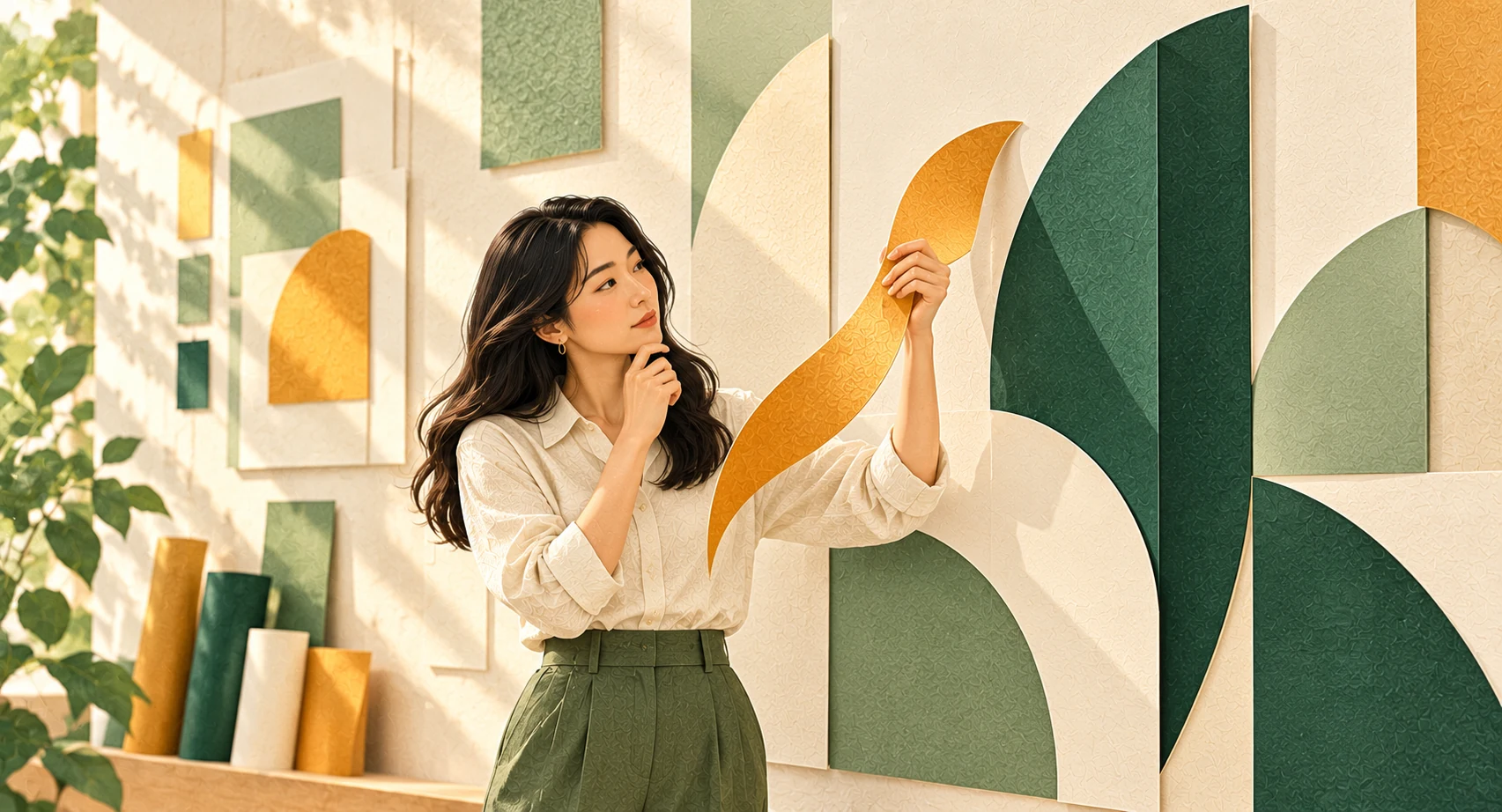 One illustrated founder tests an amber paper strip beside a steady green wall structure