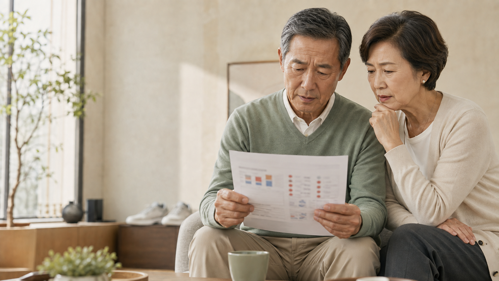 Older couple studying a health report together